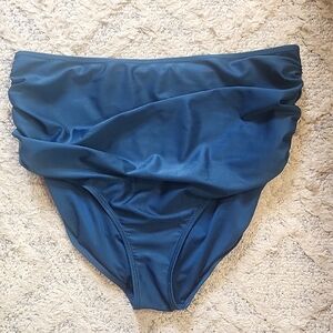 Nani Swimwear Women's Coastal Ruched High-Waisted Blue Bikini Bottom